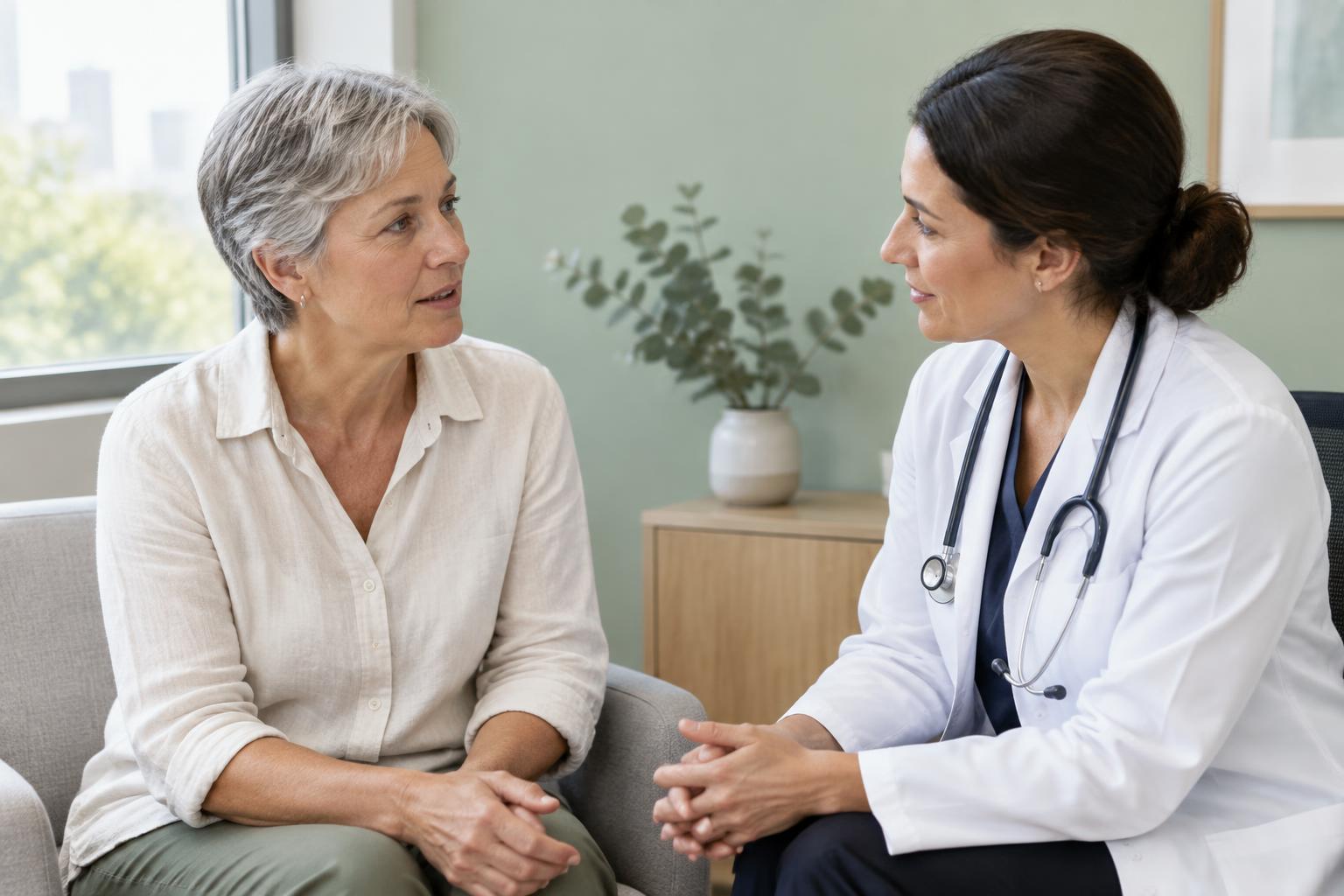Illustrative scene of a patient discussing her health with a doctor